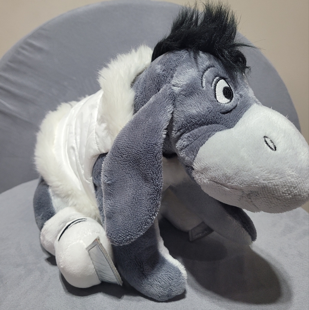 Gray and White Plush Bird Toy with Large Beak